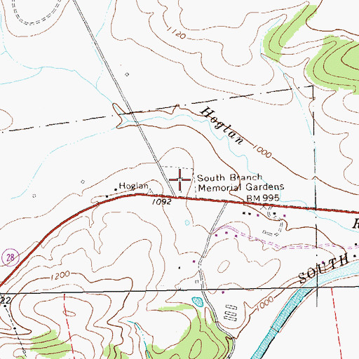Topographic Map of South Branch Memorial Gardens, WV