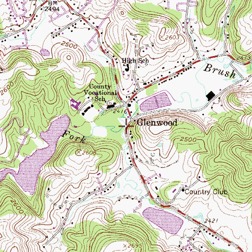 Topographic Map of South Fork Brush Creek, WV