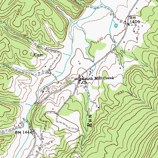Topographic Map of South Mill Creek Church, WV