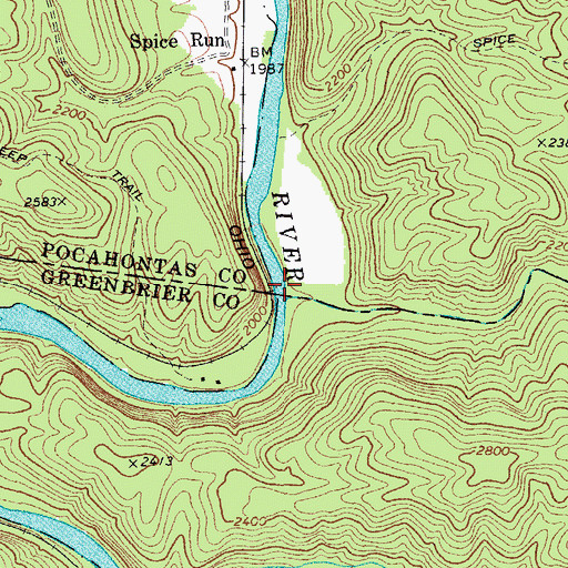 Topographic Map of Spice Run, WV