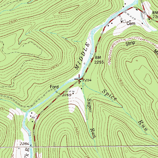 Topographic Map of Spice Run, WV