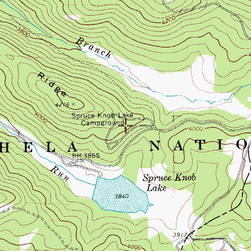 Topographic Map of Spruce Knob Lake Campground, WV