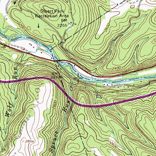 Topographic Map of Spruce Run, WV