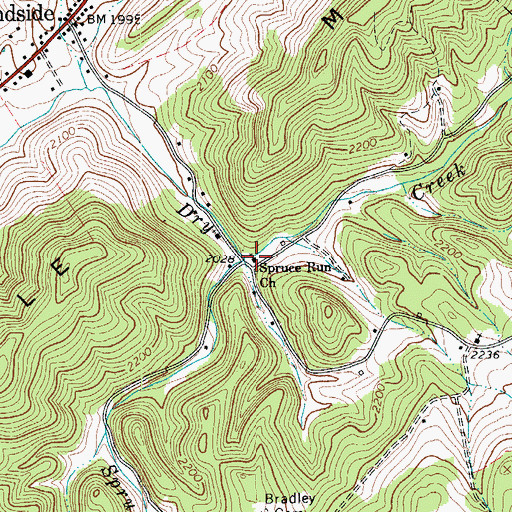 Topographic Map of Spruce Run Church, WV