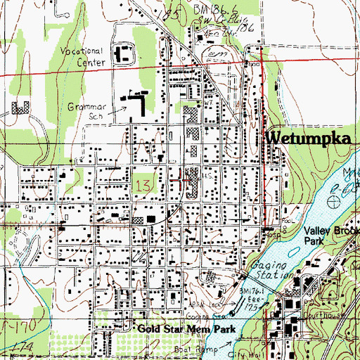 Topographic Map of Wetumpka, AL