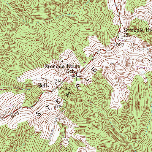 Topographic Map of Stemple Ridge School (historical), WV
