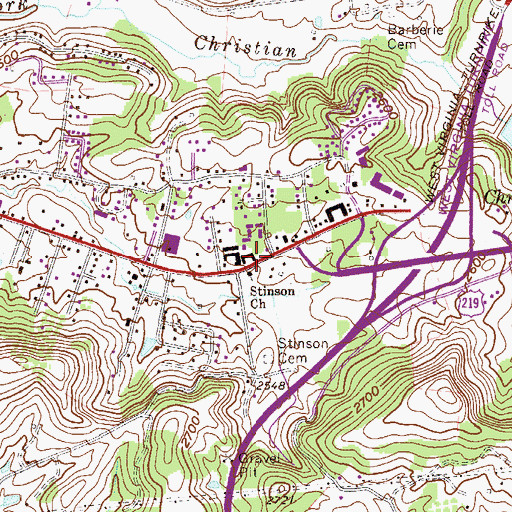Topographic Map of Stinson Church, WV