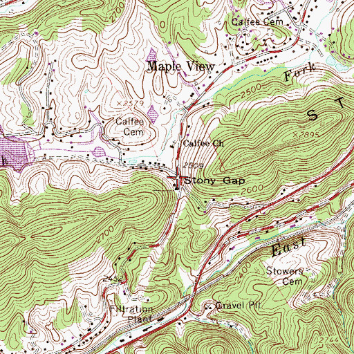 Topographic Map of Stony Gap, WV