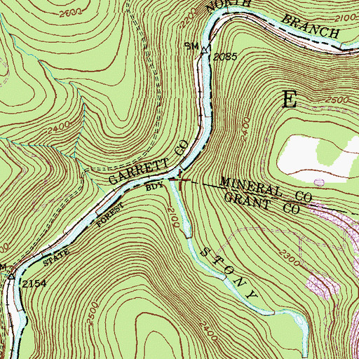 Topographic Map of Stony River, WV