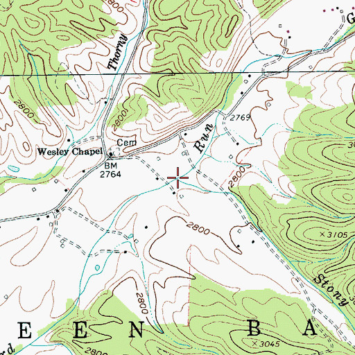 Topographic Map of Stony Run, WV