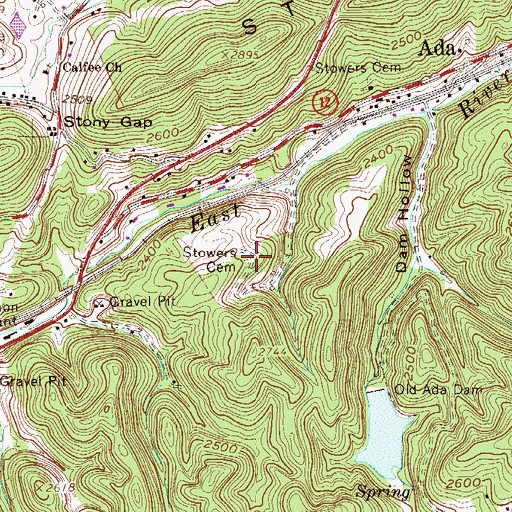 Topographic Map of Stowers Cemetery, WV