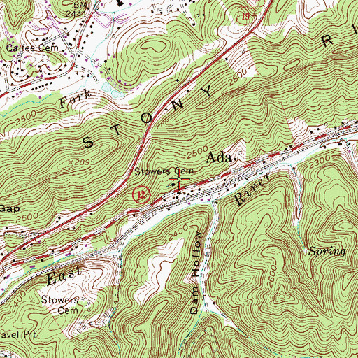 Topographic Map of Stowers Cemetery, WV