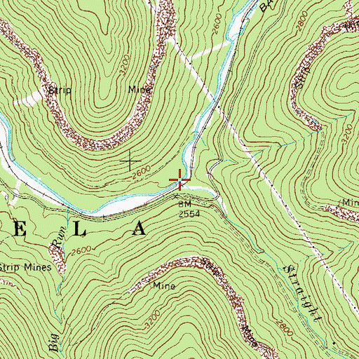 Topographic Map of Straight Creek, WV