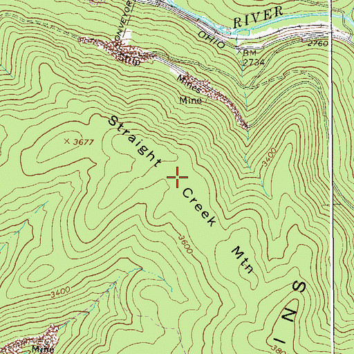 Topographic Map of Straight Creek Mountain, WV
