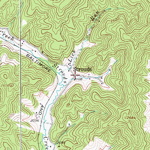 Topographic Map of Strouds, WV
