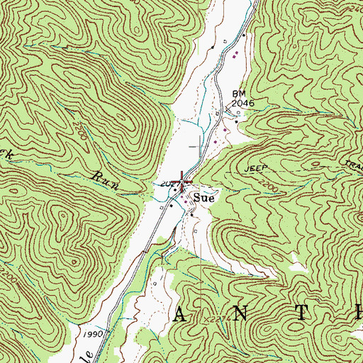 Topographic Map of Sue, WV