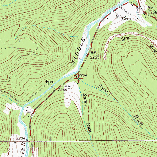 Topographic Map of Sugar Run, WV