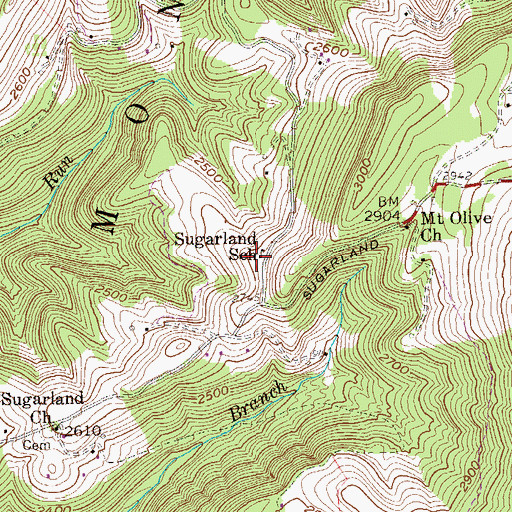 Topographic Map of Sugarland School (historical), WV