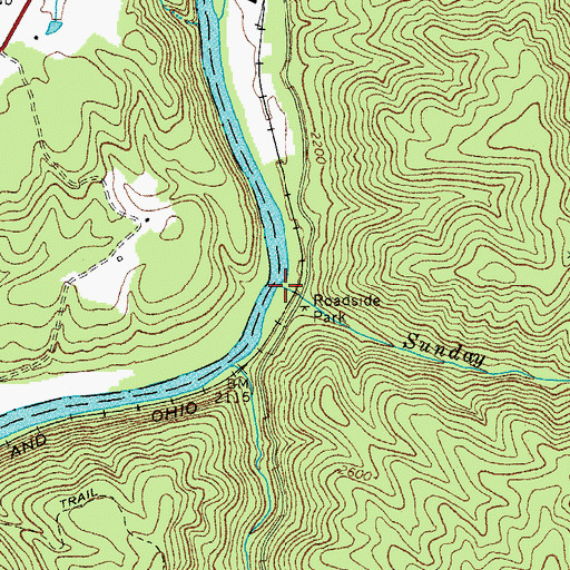 Topographic Map of Sunday Lick Run, WV