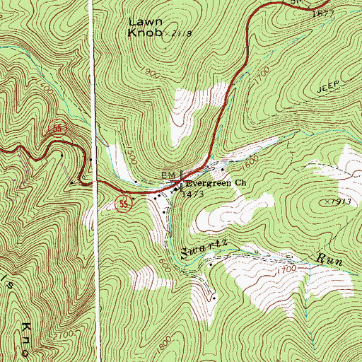 Topographic Map of Swartz Run, WV