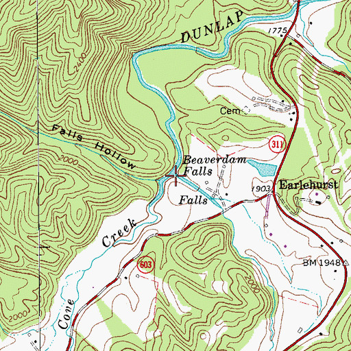 Topographic Map of Sweet Springs Creek, WV