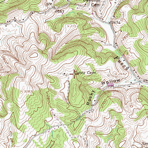 Topographic Map of Tabor Cemetery, WV