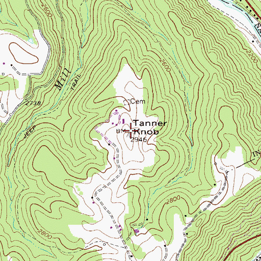Topographic Map of Tanner Knob, WV