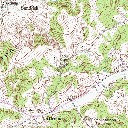 Topographic Map of Terry Cemetery, WV