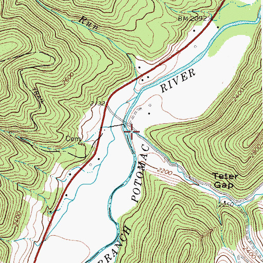 Topographic Map of Teter Run, WV