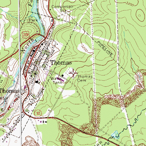 Topographic Map of Thomas Cemetery, WV