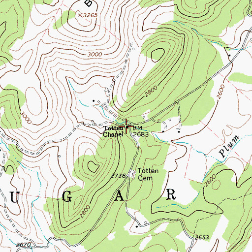 Topographic Map of Totten Chapel, WV