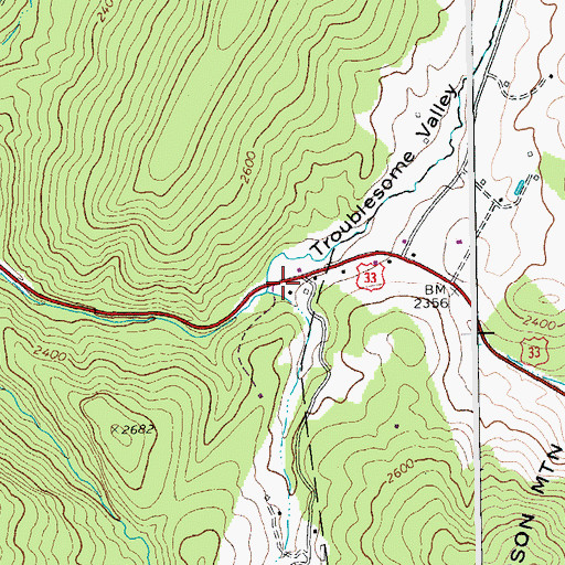 Topographic Map of Troublesome Valley, WV