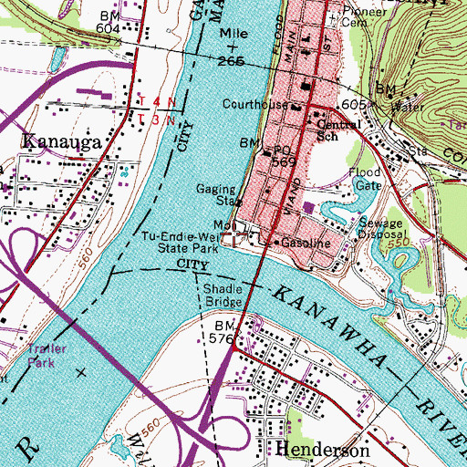 Topographic Map of Tu-Endie-Wei Point Pleasant Battle Monument State Park, WV