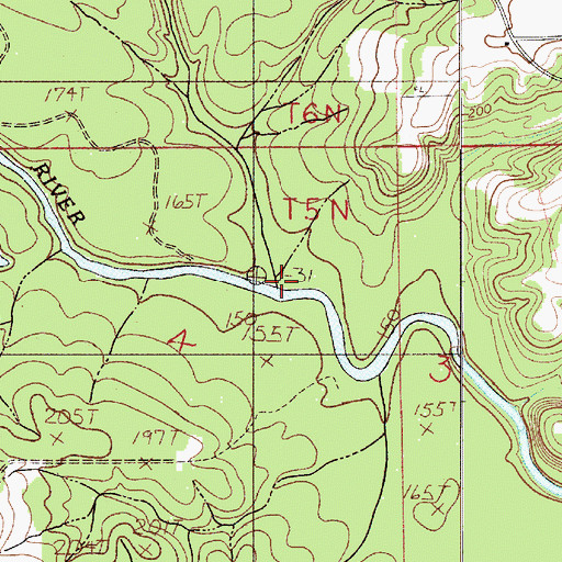 Topographic Map of Piney Woods Creek, AL