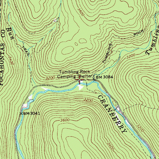 Topographic Map of Tumbling Rock Camping Shelter, WV