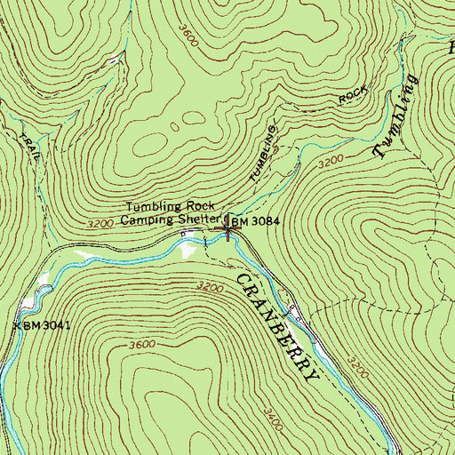 Topographic Map of Tumbling Rock Run, WV