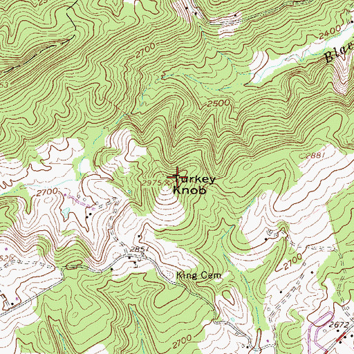 Topographic Map of Turkey Knob, WV