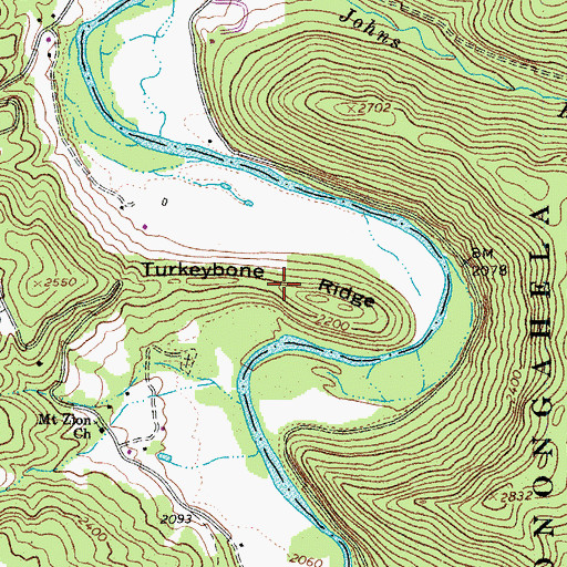 Topographic Map of Turkeybone Ridge, WV