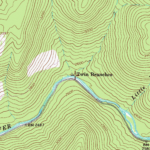 Topographic Map of Twin Branches, WV