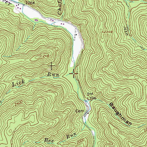 Topographic Map of Two Lick Run, WV