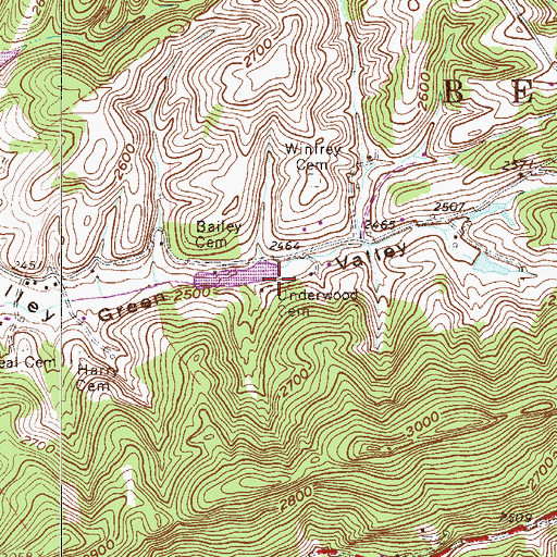 Topographic Map of Underwood Cemetery, WV