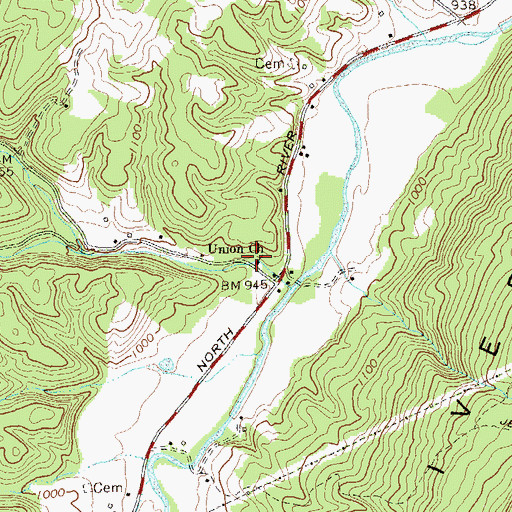 Topographic Map of Union Church, WV