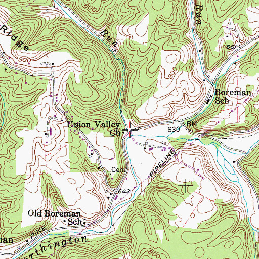 Topographic Map of Union Valley Church, WV