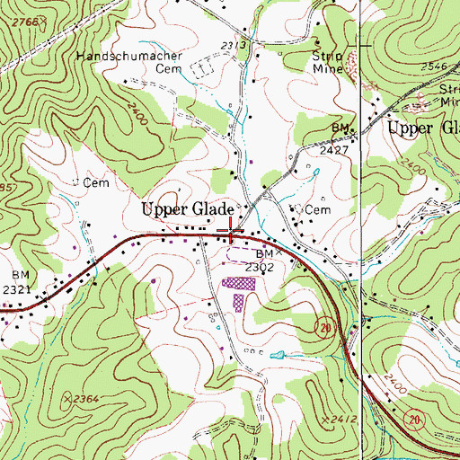 Topographic Map of Upperglade, WV