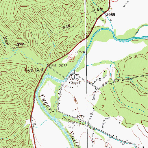 Topographic Map of Valley Chapel, WV