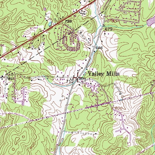 Topographic Map of Valley Mills, WV