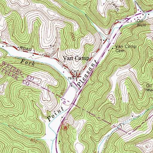 Topographic Map of Van Camp, WV