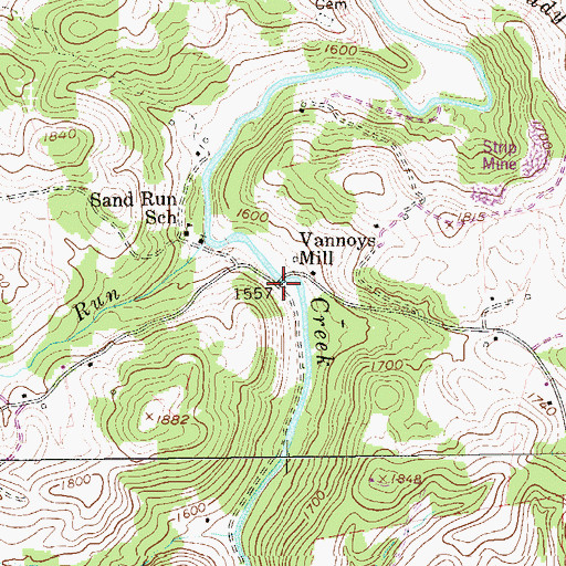 Topographic Map of Vannoys Mill, WV