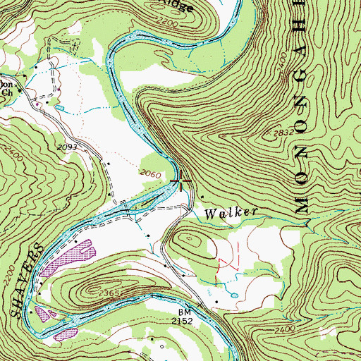 Topographic Map of Walker Run, WV
