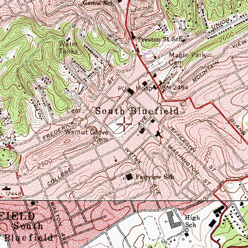 Topographic Map of Walnut Grove Cemetery, WV